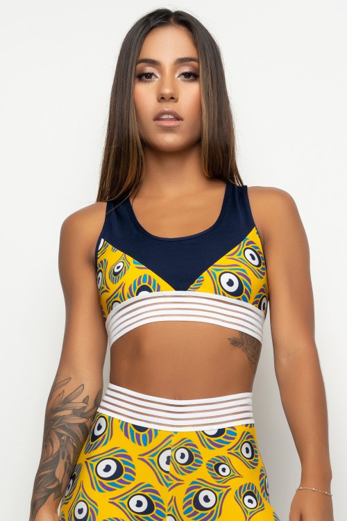 Top Fitness Estampado Caraíva com Elástico