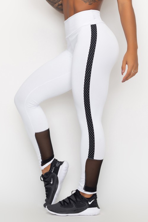 Calça Legging Poá branca