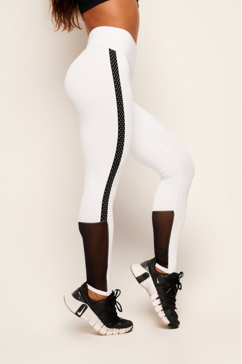 Calça Legging Poá branca