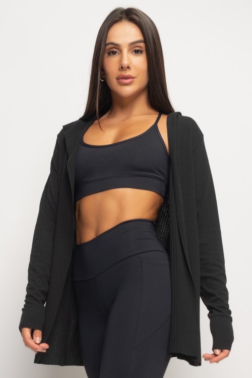 Cardigan Canelado Organic preto