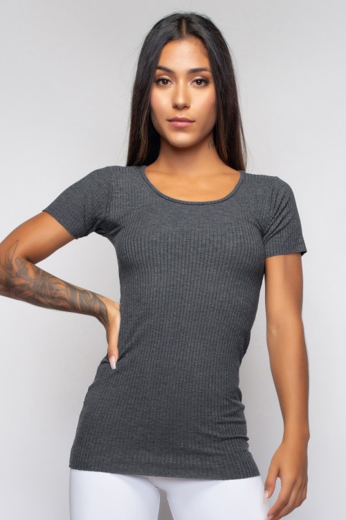 Blusa Fitness Canelada Angê Chumbo