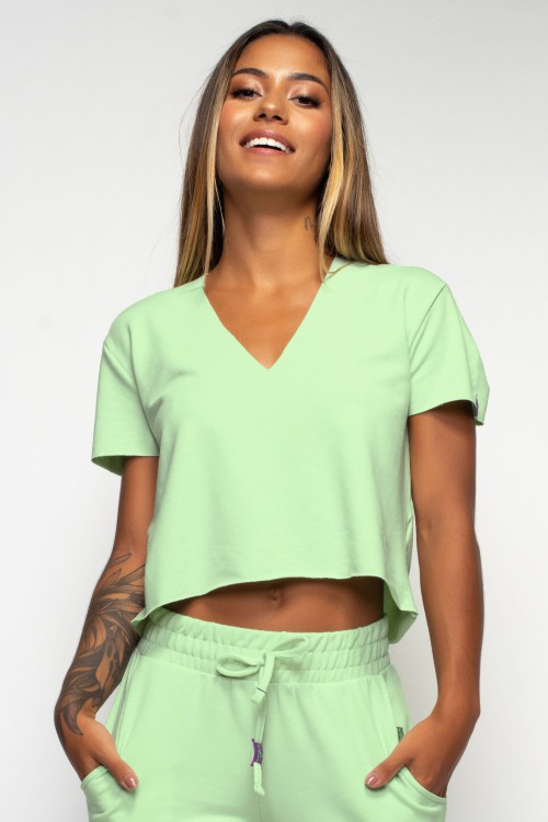 Blusa gola V Angê Athleisure menta