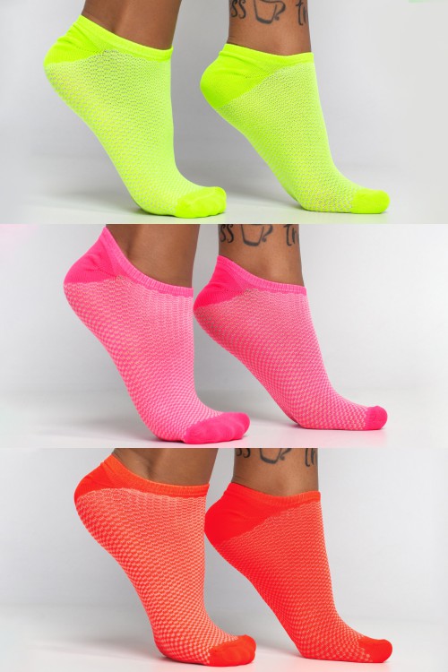 Kit meias invisíveis neon