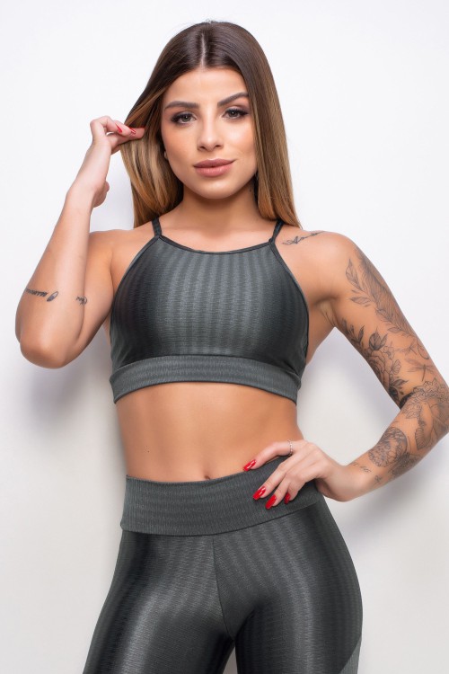 Top Essentials cinza em suplex de poliamida