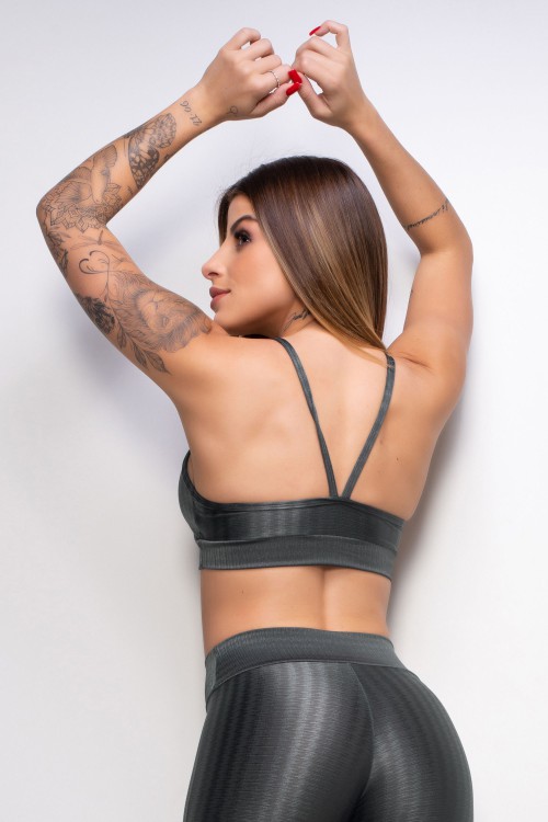 Top Essentials cinza em suplex de poliamida