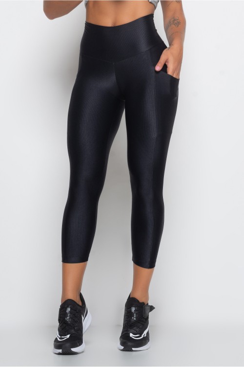 Calça Legging Preta Midi com bolso Essence