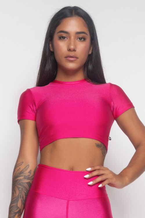 Top Cropped Rosa com brilho Line