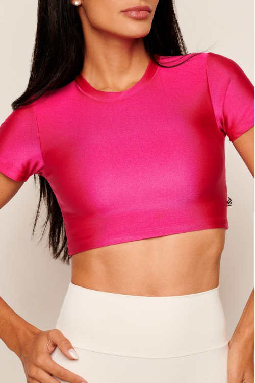 Top Cropped Rosa com brilho Line