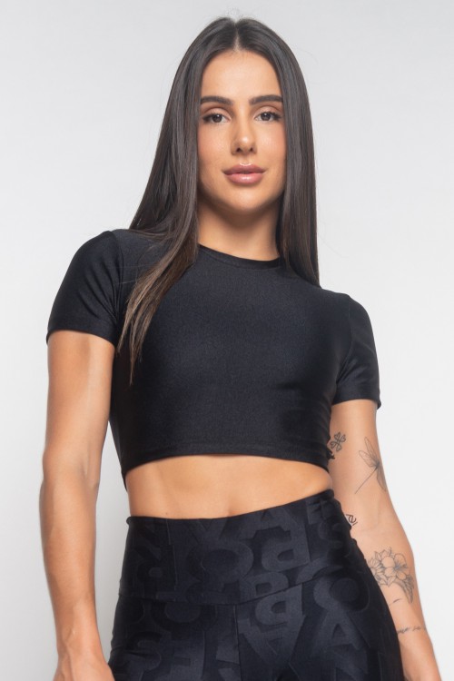 Top Cropped Preto com brilho Line