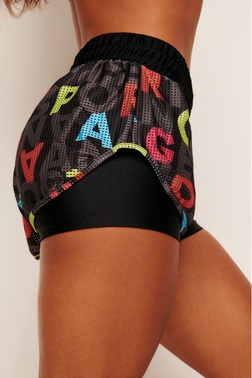 Short Preto com Tela Estampada Outside