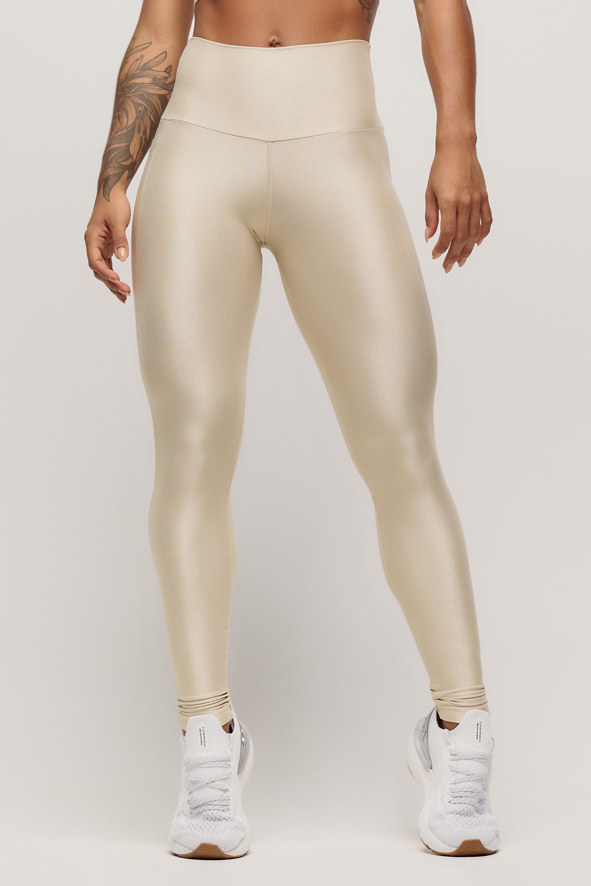 Calça Legging Preta com Detalhe Nude