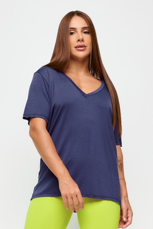 Blusa Marinho Gola V Lisa