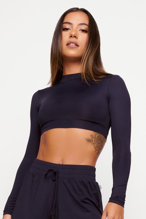 Blusa Cropped Preta Beach