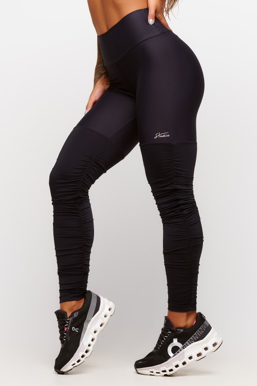 Calça Legging Preta Franzida Soft Light Plié