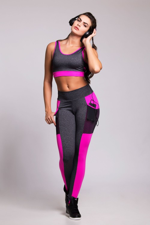 Calça legging Nick com bolso mescla e rosa