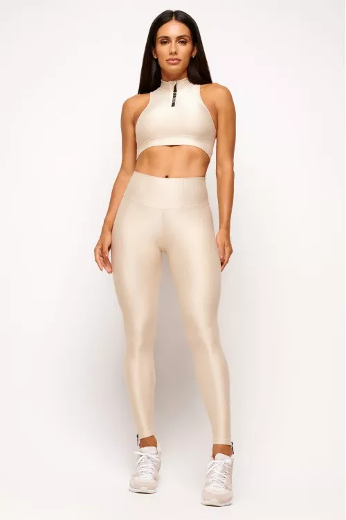 Calça Legging Nude com Zíper Essence
