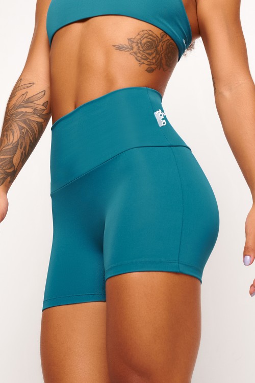 Short Azul Petróleo sem costura frontal