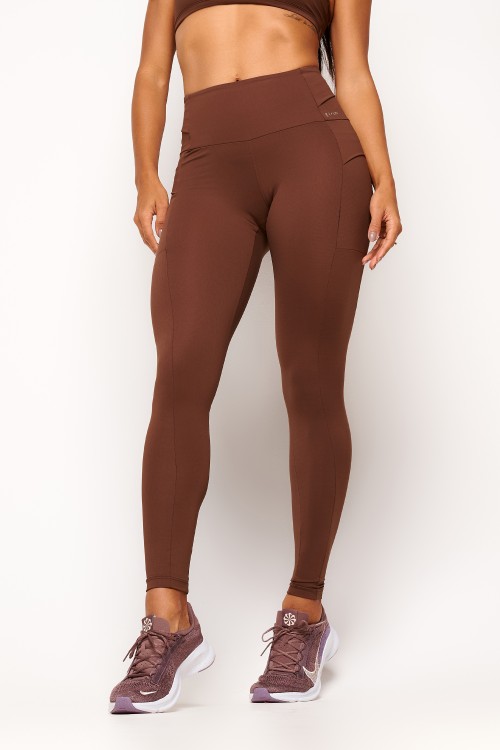 Calça Legging Tech-Run Marrom com bolso Pace your Race
