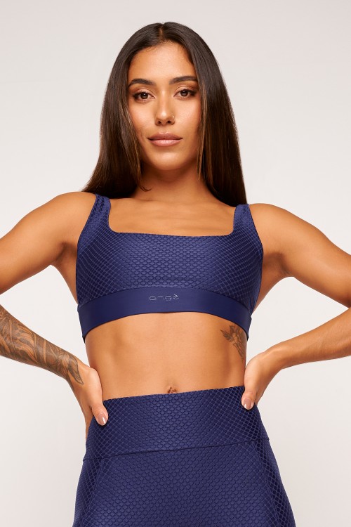 Top Marinho com textura Dedication