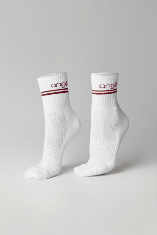 Meia Esportiva Cano Médio Logo Vinho