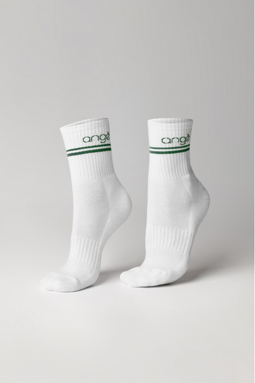 Meia Esportiva Cano Médio Logo Verde