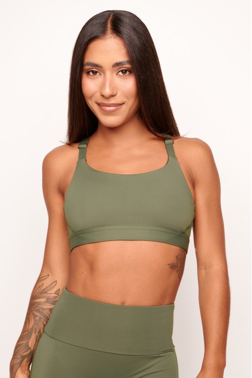 Top com bolso verde militar split