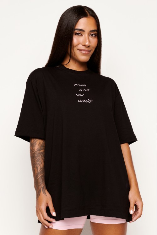 Blusa Oversized Preta de Algodão Offline