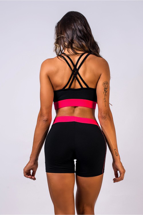 Top Feminino Preto e Shock Level Up