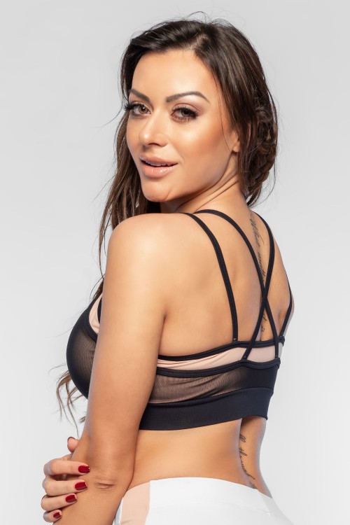 Top Fitness Feminino Nude com Tule Bolaine