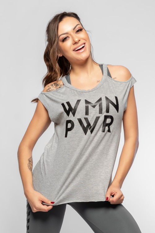 Blusa Fitness Feminina Cinza Woman Power