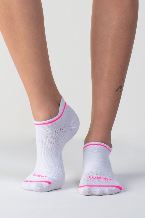 Meia Fitness Feminina Performance Branca e Rosa