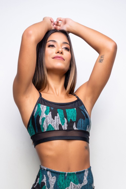 Top Fitness Feminino Dupla Face Inverse Camouflage