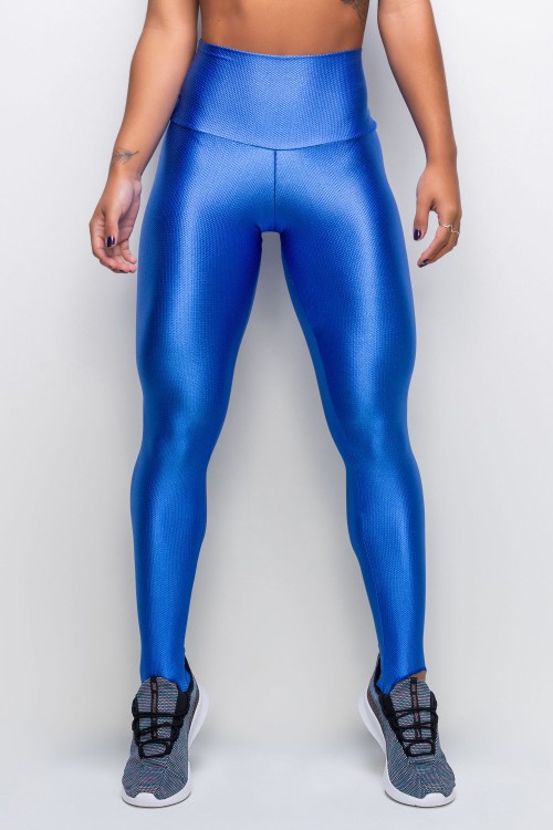Calça Legging de pezinho Azul Motion com cintura alta